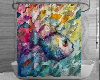 Fish Shower Curtains Fish In Watercolor Bathroom Decor Colorful Bathroom Decor Kids Bath Decor Coastal Shower Curtain