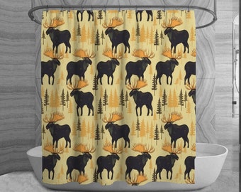 Moose Shower Curtain, Woodland Bathroom Decor, Farmhouse Bath Decor, Forest Bathroom Curtain, Rustic Cabin Home Decor