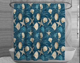 Marine Life Shower Curtain, Nautical  Bathroom Decor, Oceanic Bath Decor, Seaside Bathroom Curtain, Aquatic Home Decor