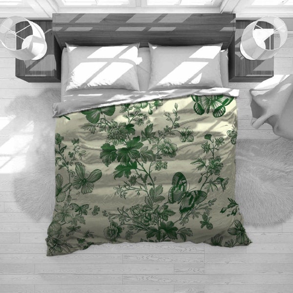 Green Comforter Green Toile Pattern Comforters Toile De Jouy Duvets Green Bedding Green Duvets Floral Comforter Toile Comforter