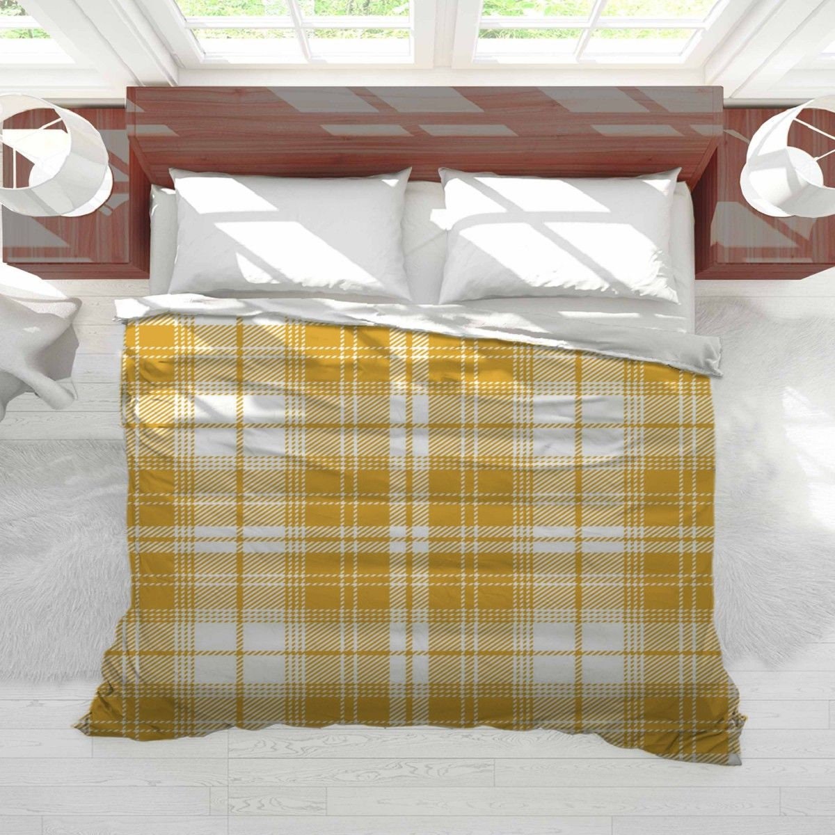 Gold Duvet Yellow Plaid Bedding Gold Plaid Pattern Duvet Etsy