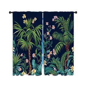 Navy Window Curtains Blue Floral Curtains Navy Chinoiserie Pattern Drapes Chinoiserie Curtain Panel Navy Drapes Navy Curtain Panels