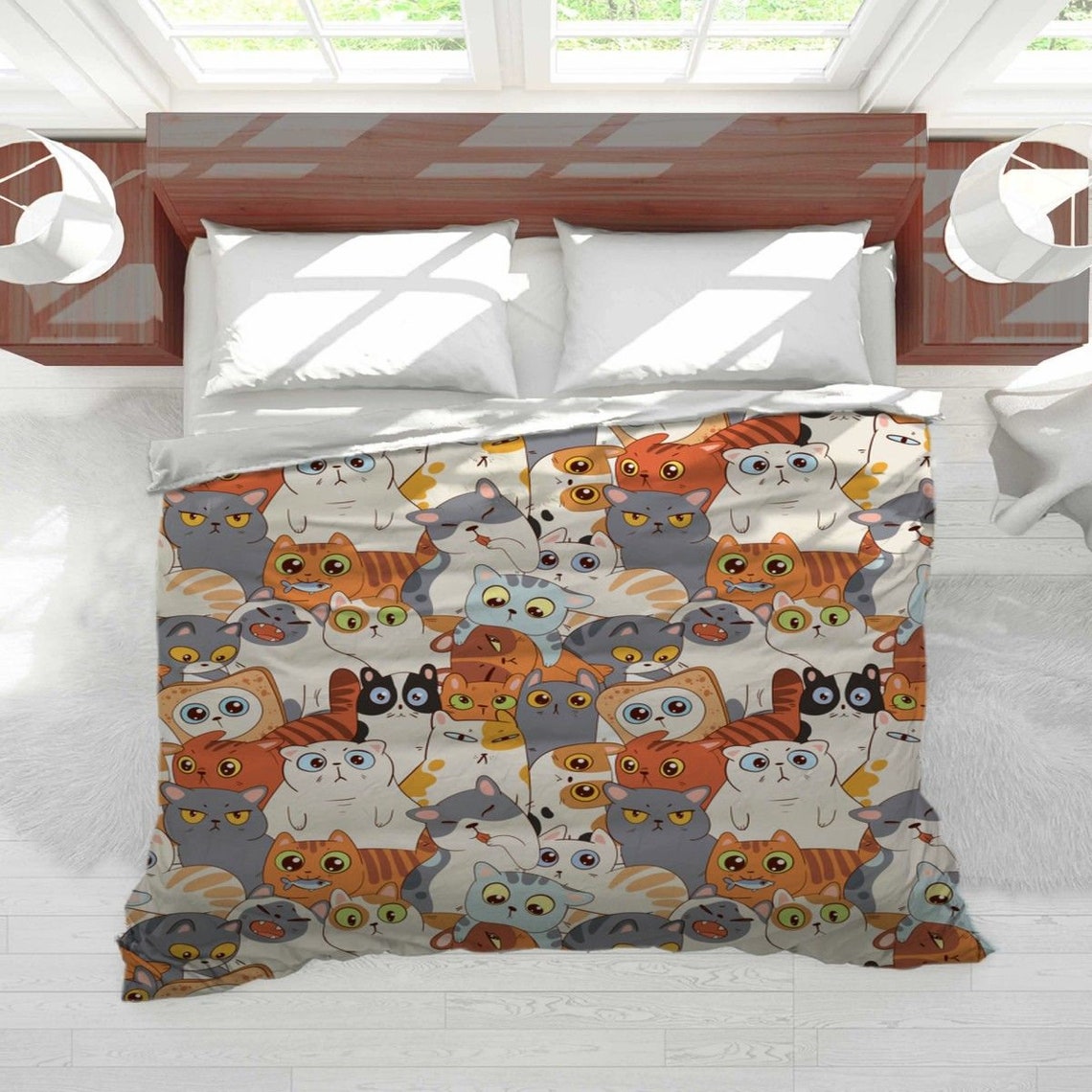 Kitten Comforter Kitten Bedding Cat Pattern Comforter Cat Etsy