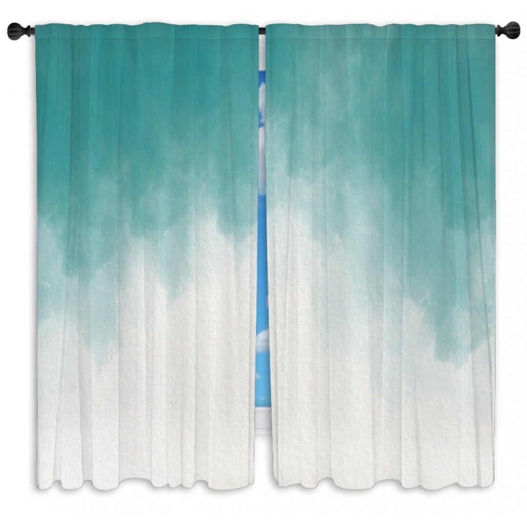 Gradient Window Curtains Beach House Teal Curtains White and Teal Drapes Blue Green and White