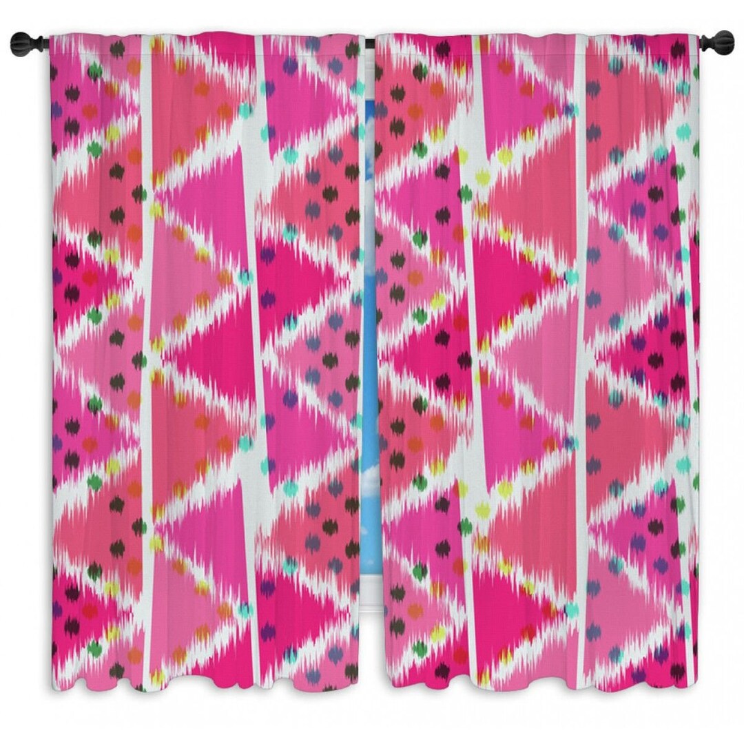 Pink Window Curtains Pink Ikat Pattern Drapes Ikat Curtain Etsy