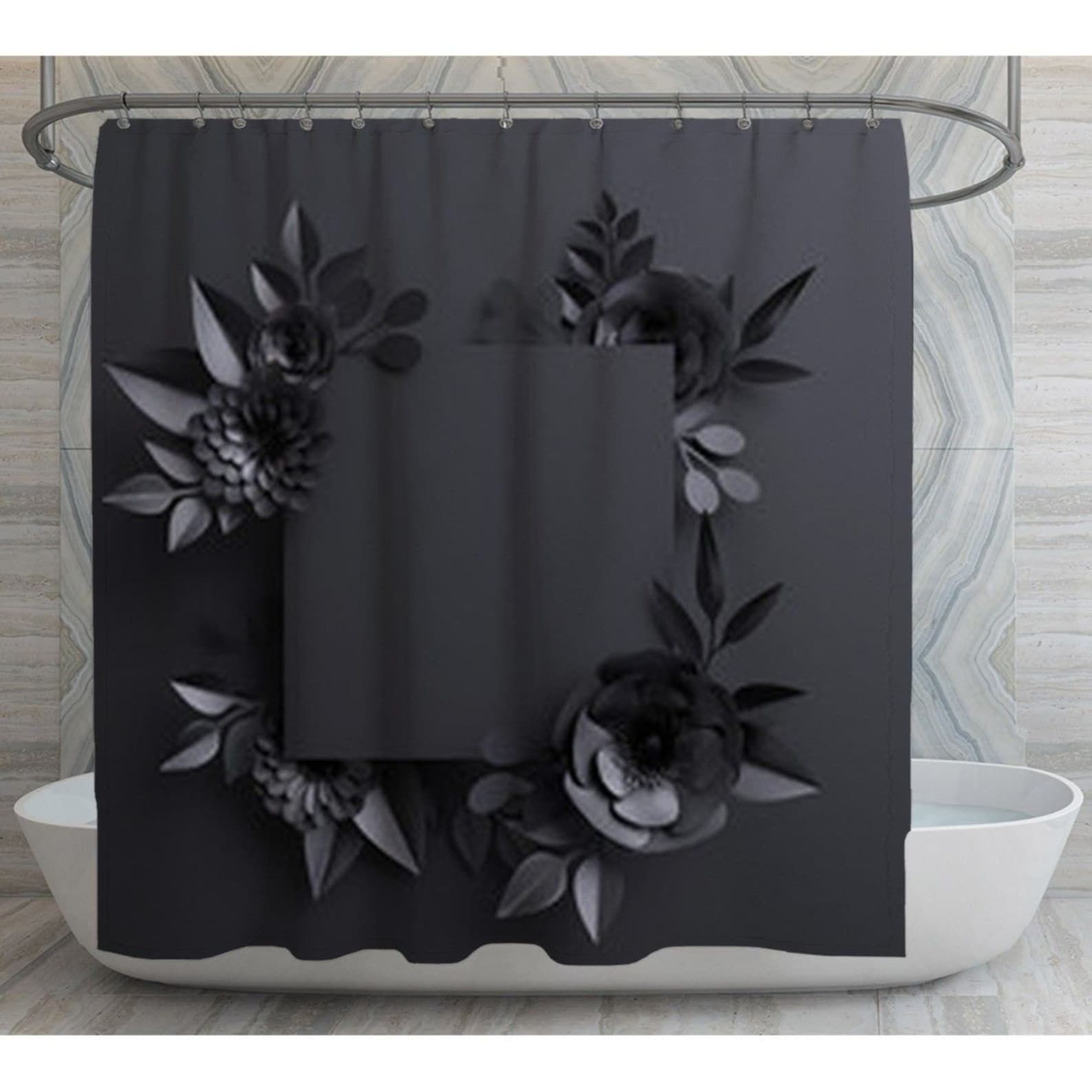 Black Shower Curtain Black Floral Shower Curtain Floral Etsy