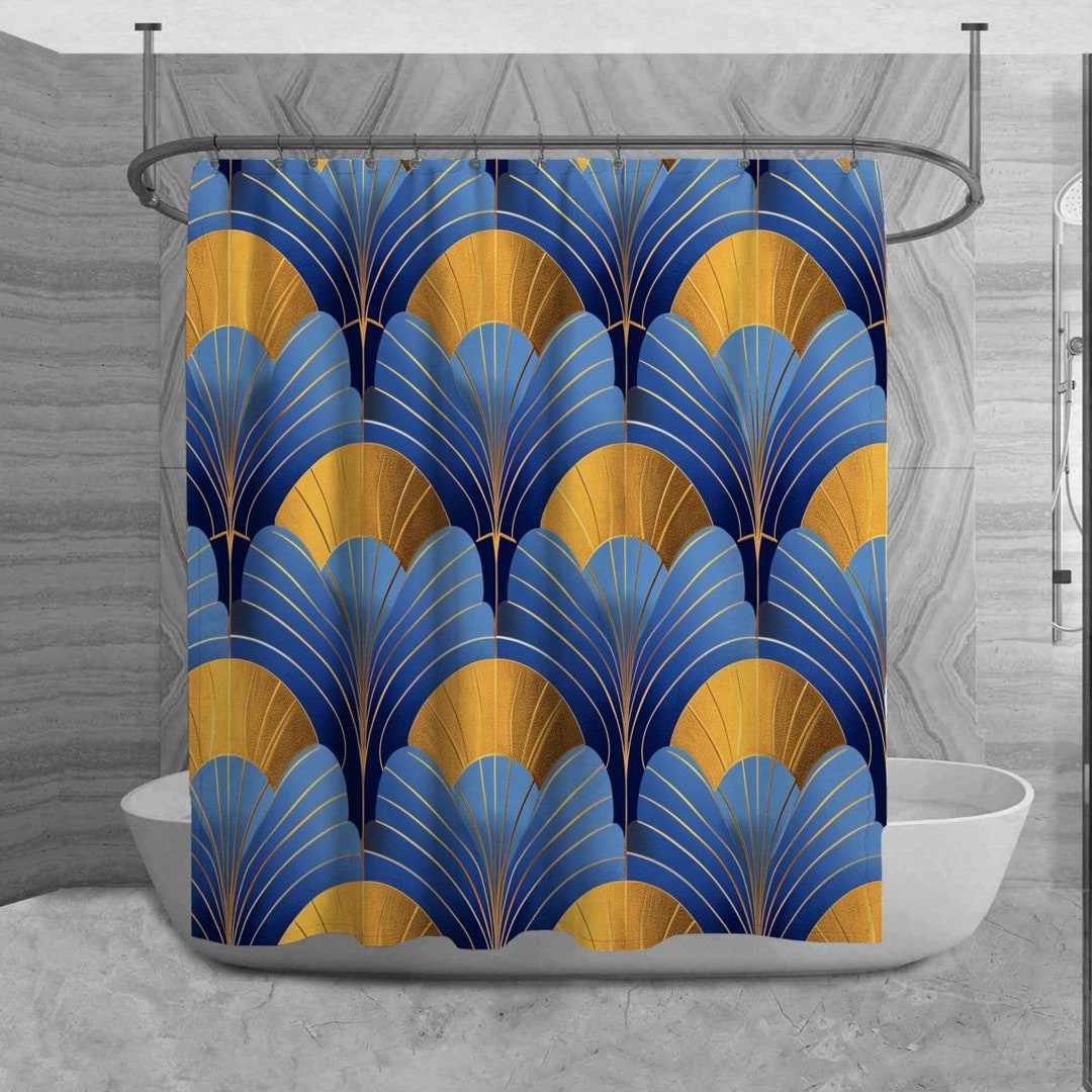 Blue and gold shower curtain discount