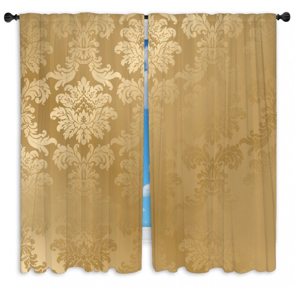 Gold Window Curtains Elegant Curtains Gold Damask Pattern Etsy
