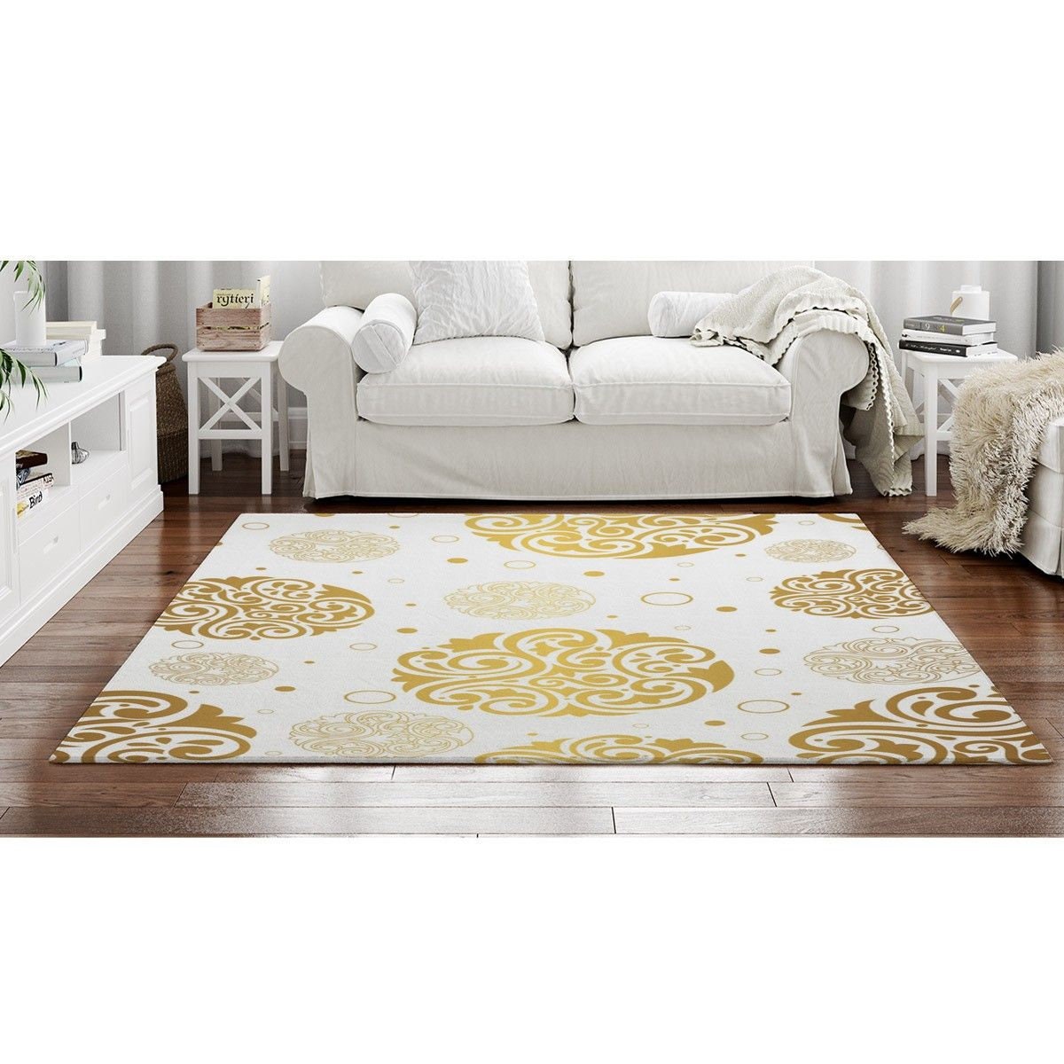 Gold Rugs White And Gold Rug Gold Medallion Area Rugs Etsy