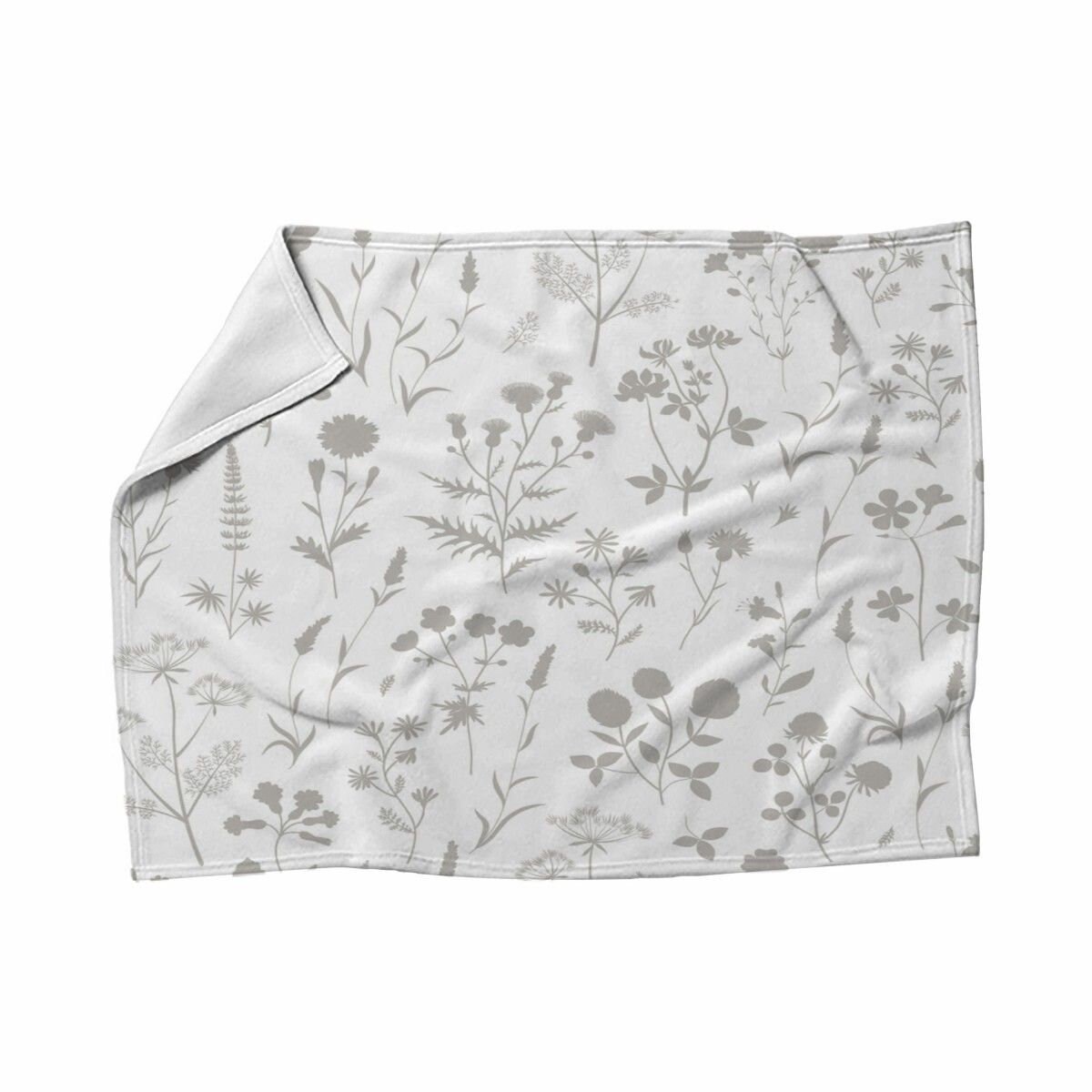Grey Flowers On White Blankets Ditsy Floral Fleece Blanket Etsy