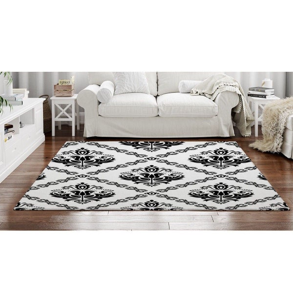 Black And White Damask Rugs Damask Pattern Rugs Damask Area Rugs Black And White Area Rugs Black And White Living Room Rug White Rug