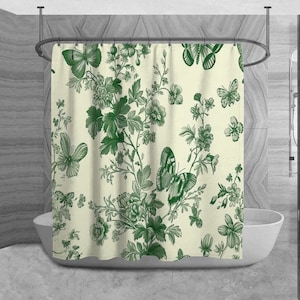 Green Shower Curtains Toile Shower Curtains Green Toile Pattern Shower Curtains Green Bath Decor White Shower Curtains Floral Curtains