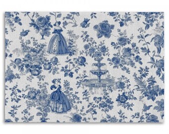 Blue Toile Area Rug: French Floral Pattern Rug