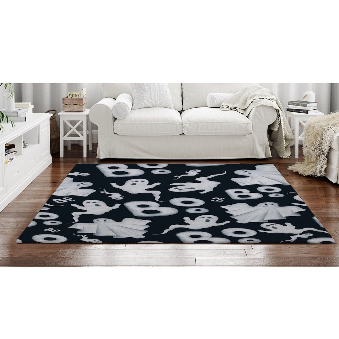 Ghost Rugs Ghosts With Boo Words Area Rug Grey and Black Area Etsy