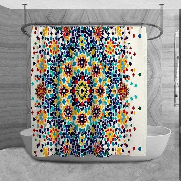 Moroccan Shower Curtains Abstract Mosaic Pattern Shower Curtain Colorful Shower Curtains Arabic Shower Curtain Bohemian Bath Decor