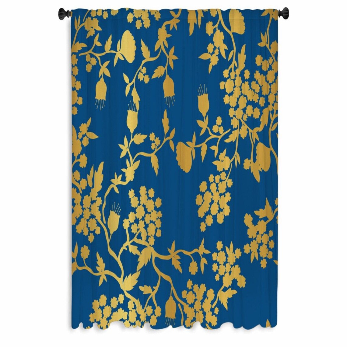 Blue And Yellow Window Curtains Chinoiserie Drapery Blue And Etsy