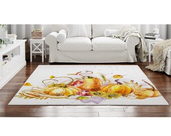 Watercolor Pumpkin Area Rug: Autumn Thanksgiving Art