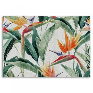 Light Tropical Rugs Bird Of Paradise Area Rug Green Leaf Rug White Green And Orange Area Rugs Tropical Floral Rug Modern Home Rugs