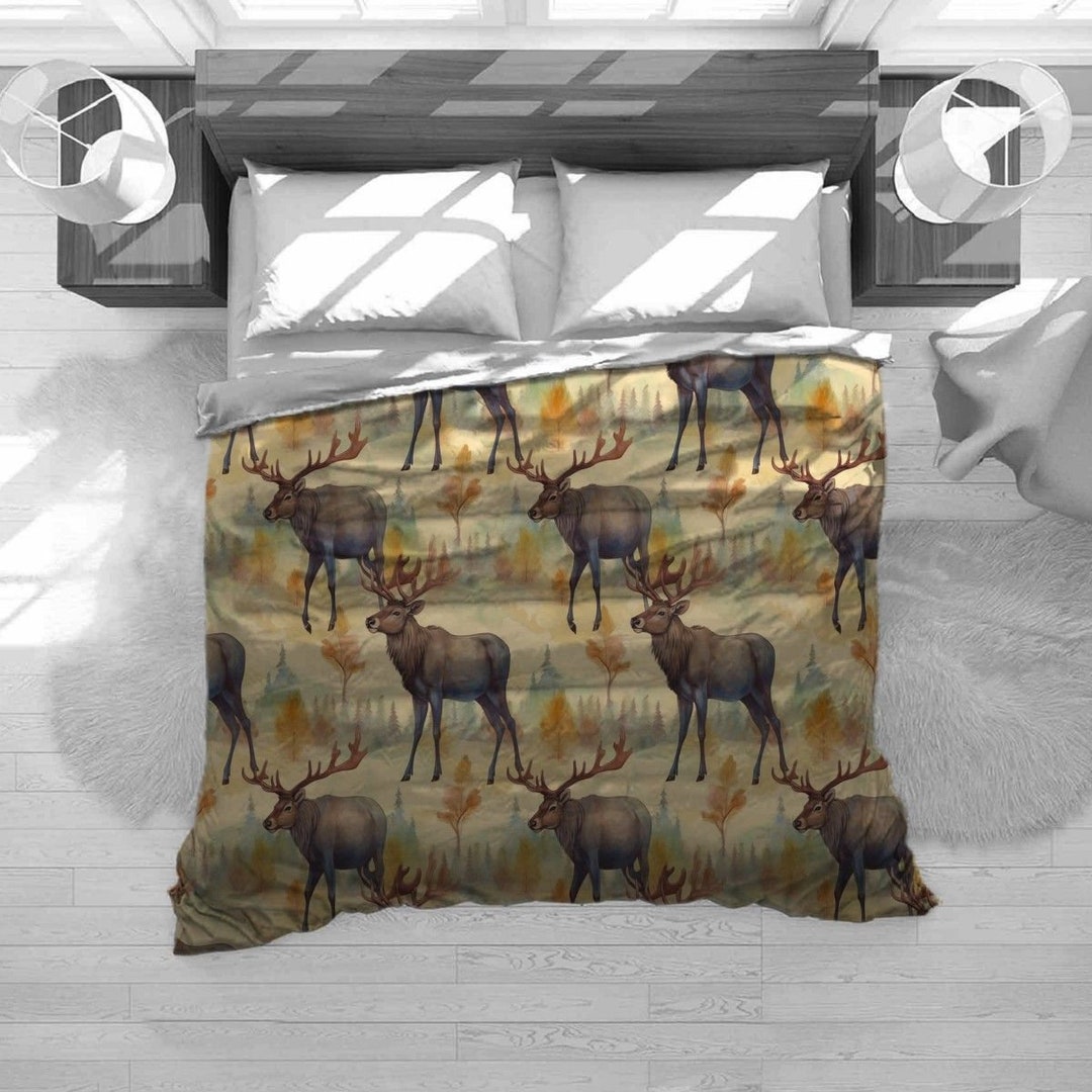 Elk Bedding Farmhouse Bedding Set Forest Comforter Rustic Etsy