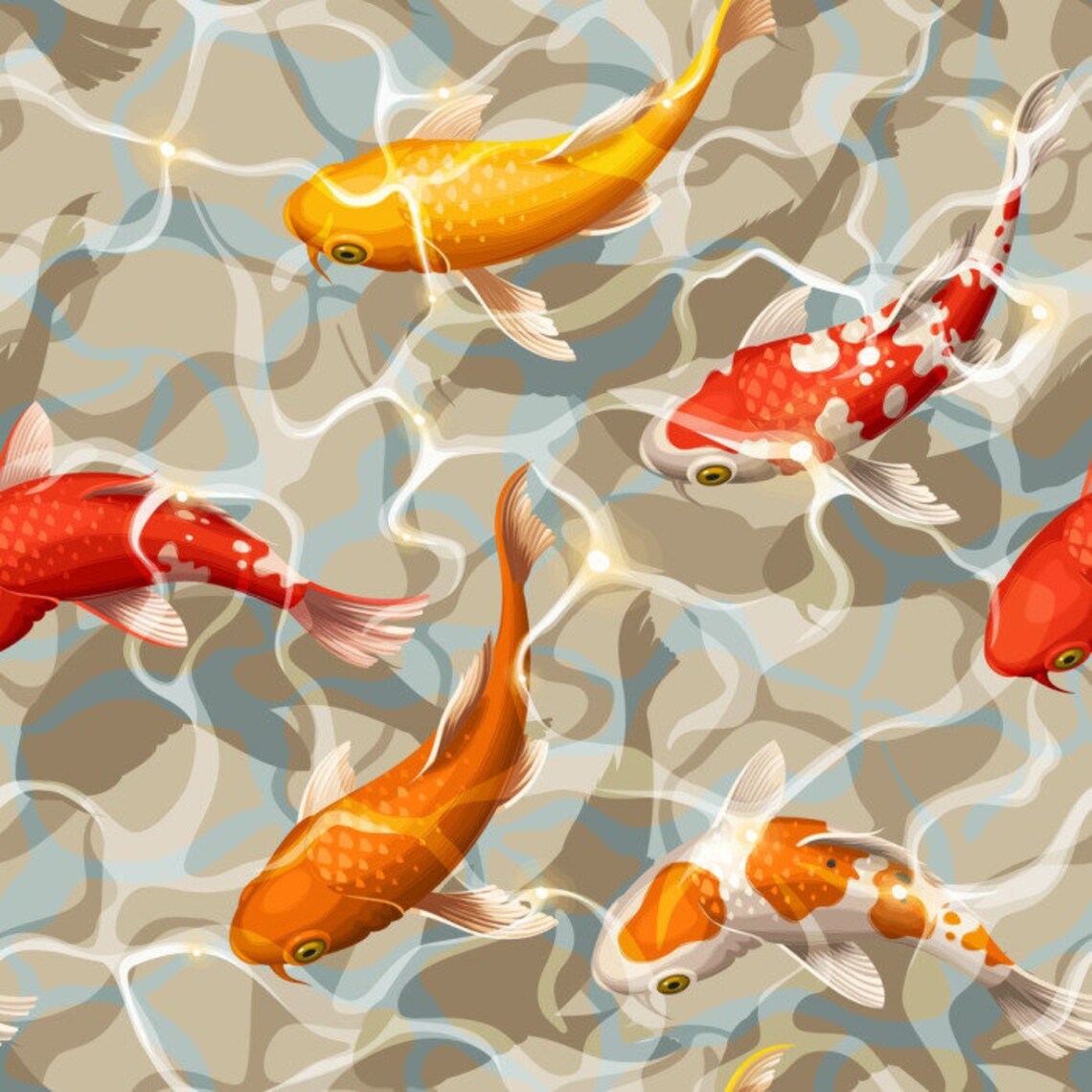 Koi Fish Rugs Koi Carps Swimming Area Rug Beige Orange and Etsy