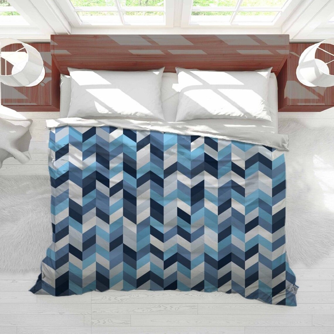 Graue und blaue Bettdecke graue und blaue FischgrätMuster | Etsy