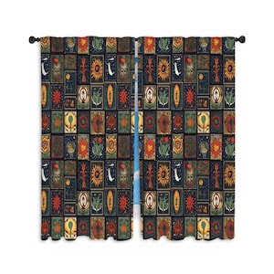 Tarot Window Curtain, Witchcraft Curtains, Vintage Curtain Panel, Divination Window Treatment, Witchy Home Decor