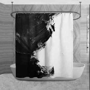 Modern Art Shower Curtains Brush Oil Paint Strokes Shower Curtain Black And White Shower Curtains White And Black Contemporary Shower
