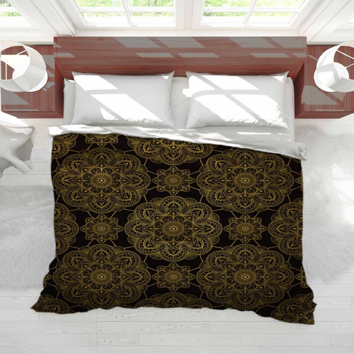Black And Gold Medallion Duvet Cover Medallion Pattern Duvet Etsy
