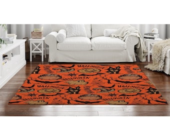Pumpkin With Witch Hat On Flame Floor Carpets Bedroom Round Area Rugs Door Mat 
