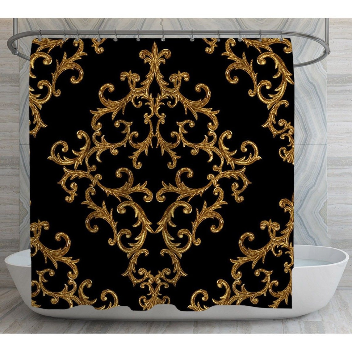 Black and Gold Damask Shower Curtains Damask Shower Curtain Etsy