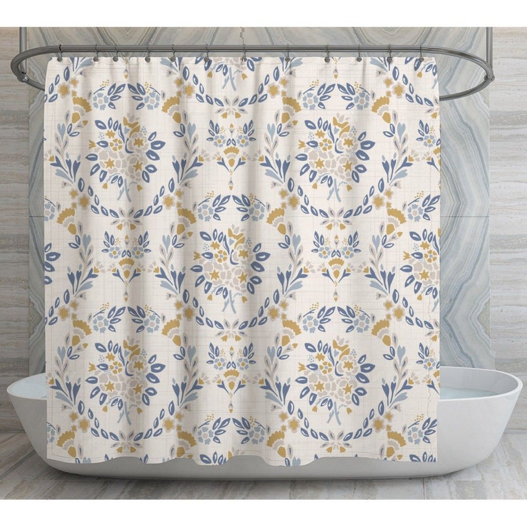 French Country Shower Curtains Dainty Flower Damask Shower Curtain off
