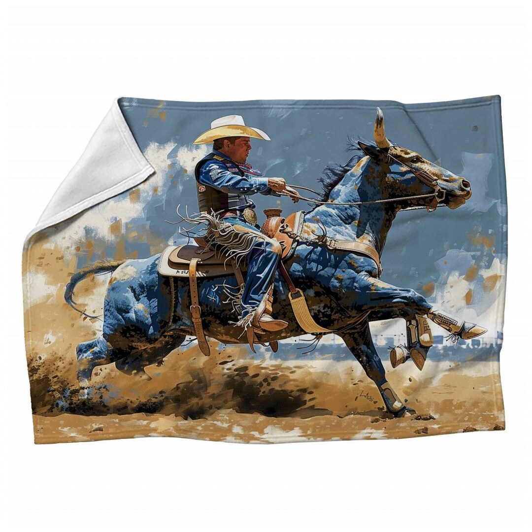 Rodeo Blanket, Sports Blankets, Cowboy Action Sherpa Blanket, Artistic ...