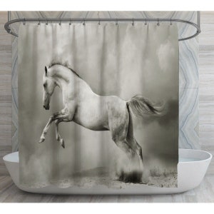 Horse Shower Curtains Horse Bathroom Decor Grey Shower Curtains Personalized Shower Curtain Silver Wild Stallion Shower Curtains