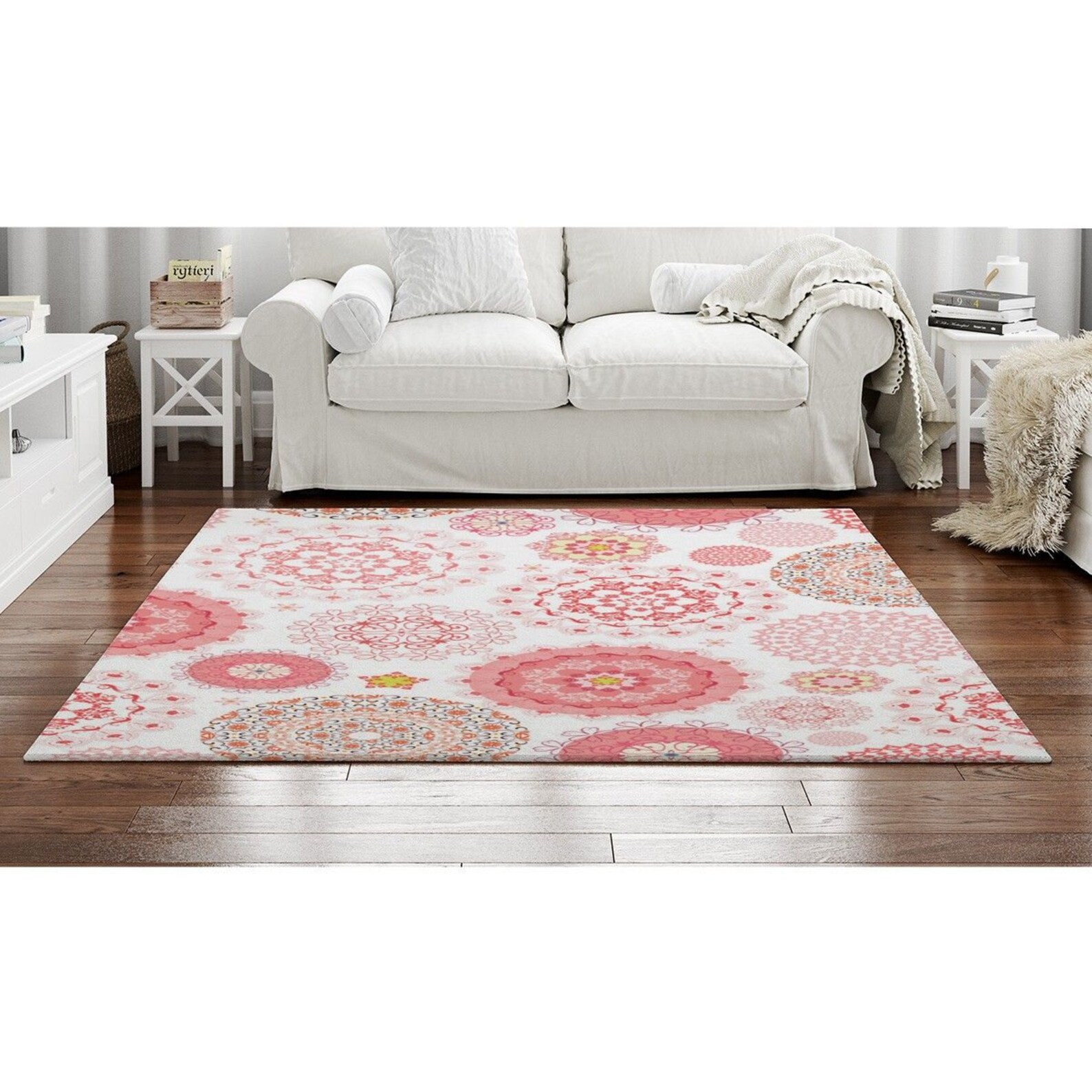 White And Pink Rugs White And Pink Medallion Area Rugs Etsy