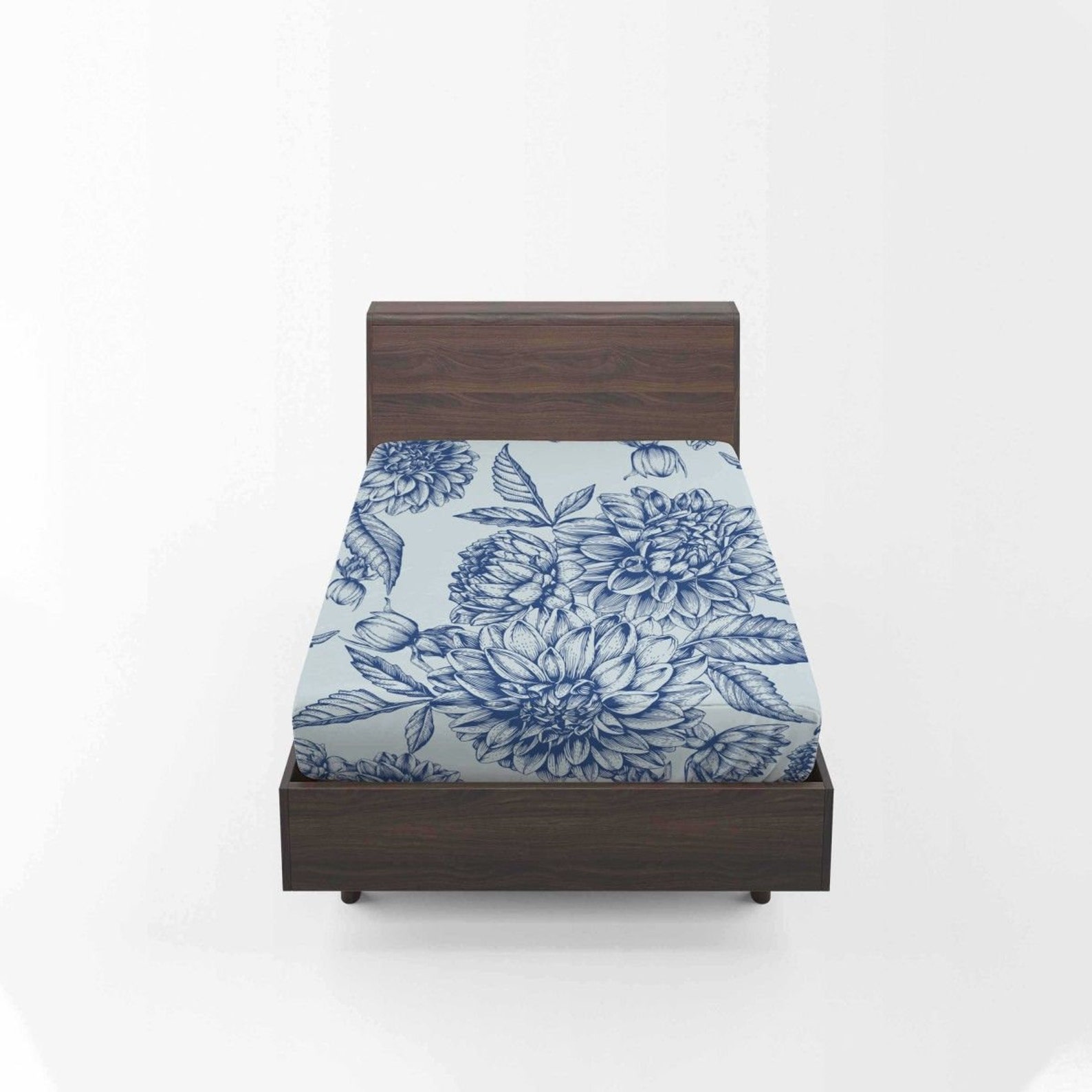 Blue Floral Bed Sheets Floral Fitted Sheet Flower Bedding Etsy