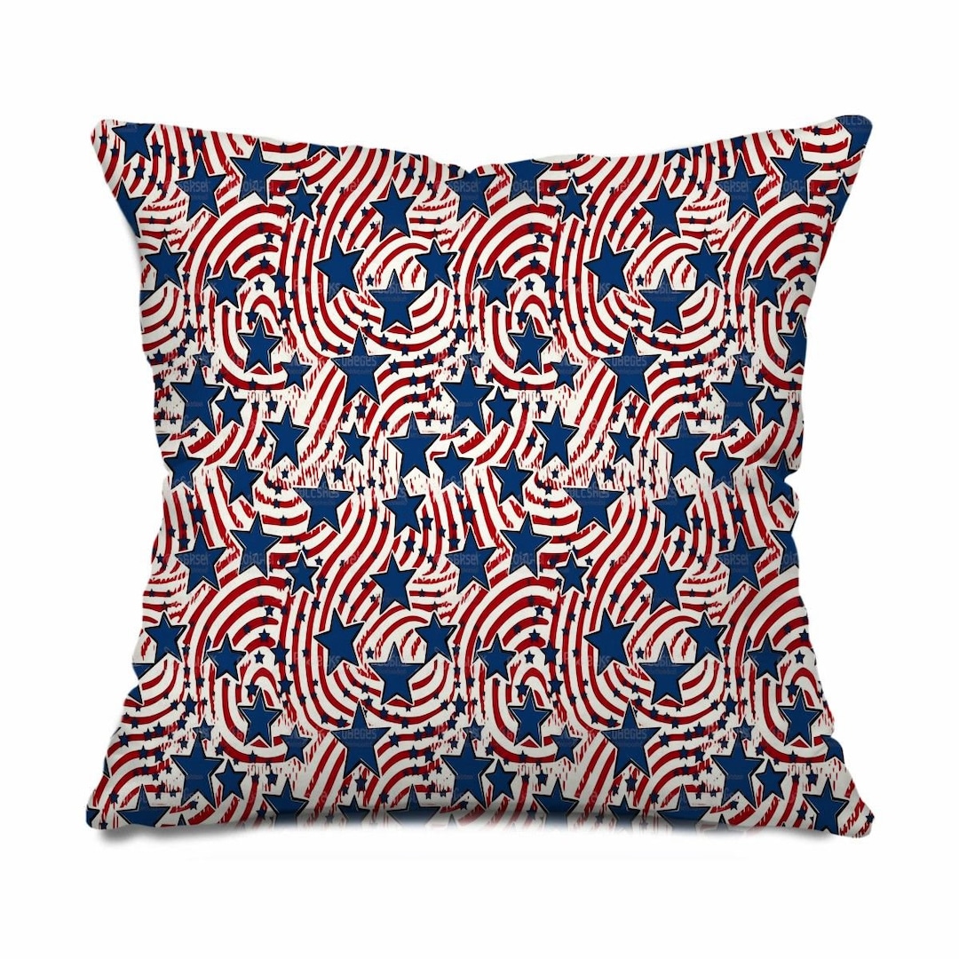 Patriotic Pillow, Independence Day Pillow Cover, Red White and Blue