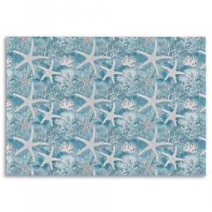 Light Blue Ocean Rugs Custom Starfish And Seaweed Floor Mats Underwater Carpet Personalized Baby Nursery Gift