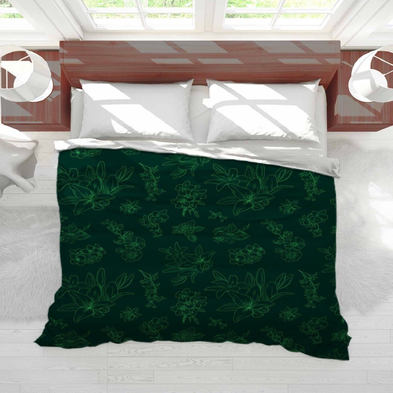 Emerald Green Duvet Emerald Green Toile Pattern Duvet Cover Etsy
