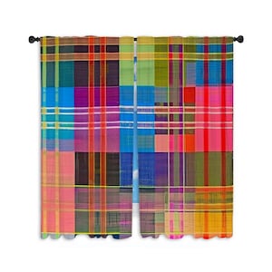 Colorful Window Curtains Plaid Pattern Drapes Funky Abstract Curtain Panel Unique Drapes Classic Retro Curtains Multicolor Curtains