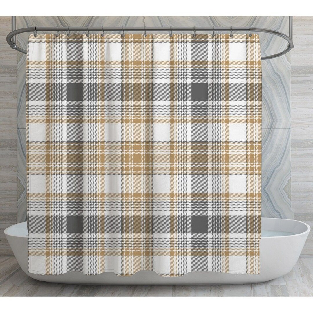 Gray and Gold Shower Curtains Gray and Gold Plaid Pattern Shower