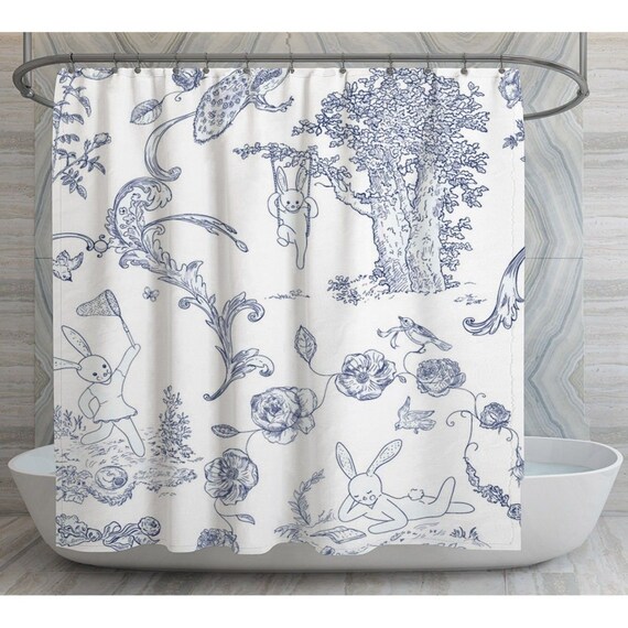 Shower Curtains Modern, French Toile Fabric Shower Curtain