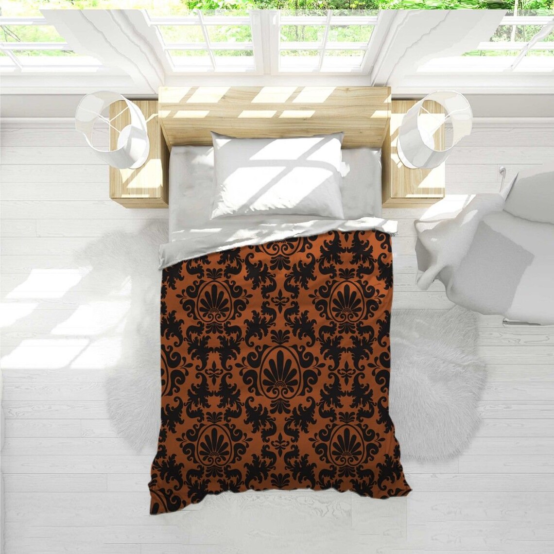 Black And Orange Damask Comforter Damask Pattern Comforter Etsy
