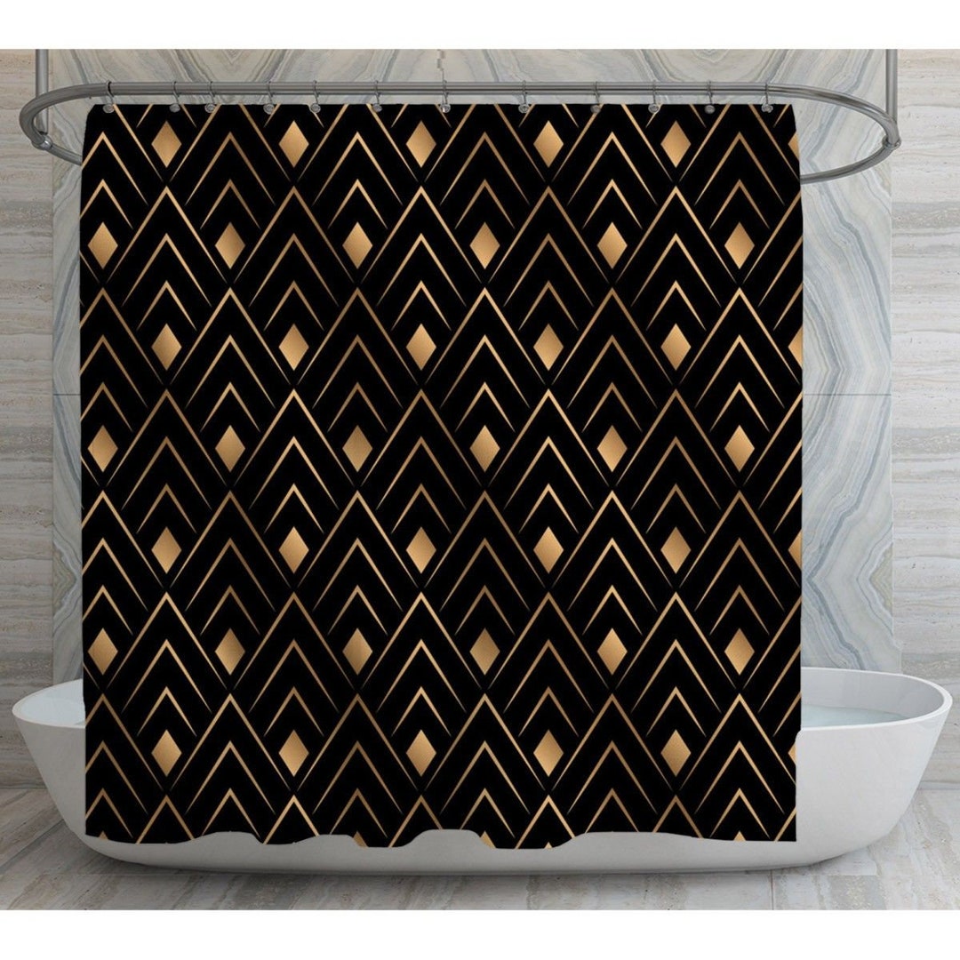 Black and Gold Shower Curtains Black and Gold Trellis Pattern Etsy