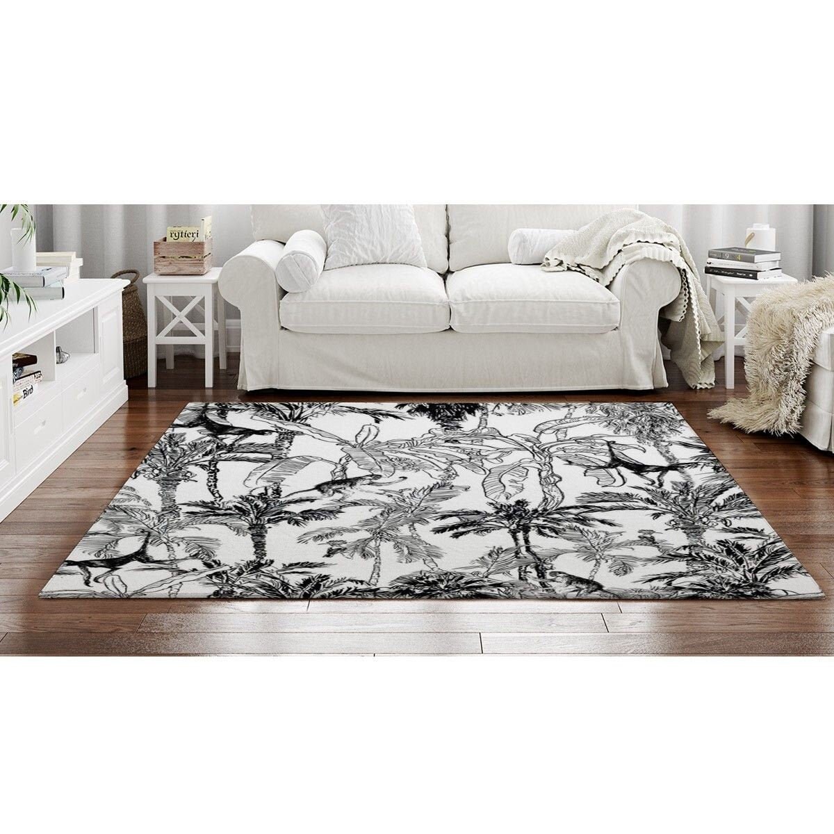 Black and white rugs palm tree rug toile pattern area rugs Etsy