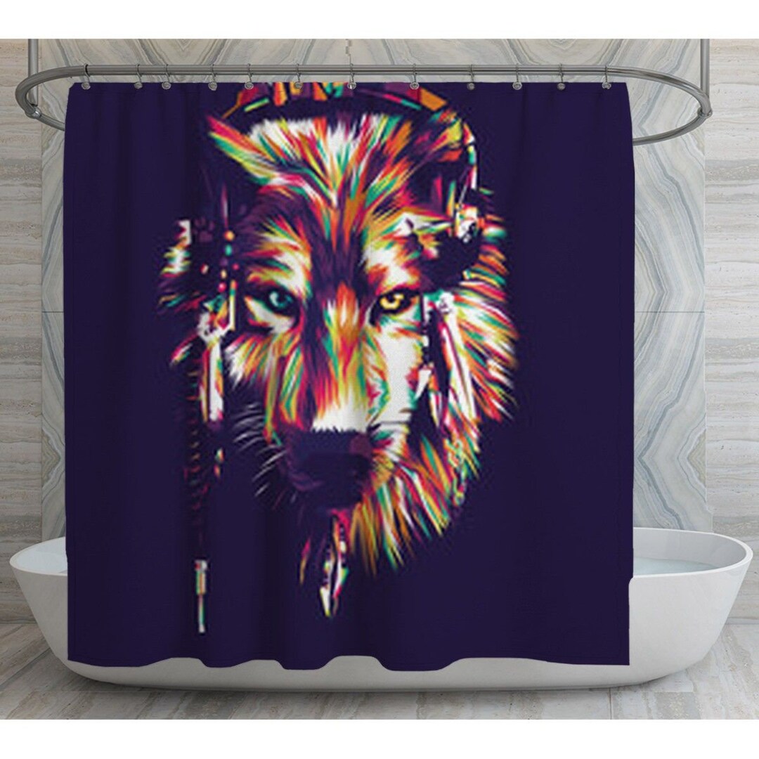 Wolf Shower Curtains Wolf Bathroom Decor Abstract Shower Etsy