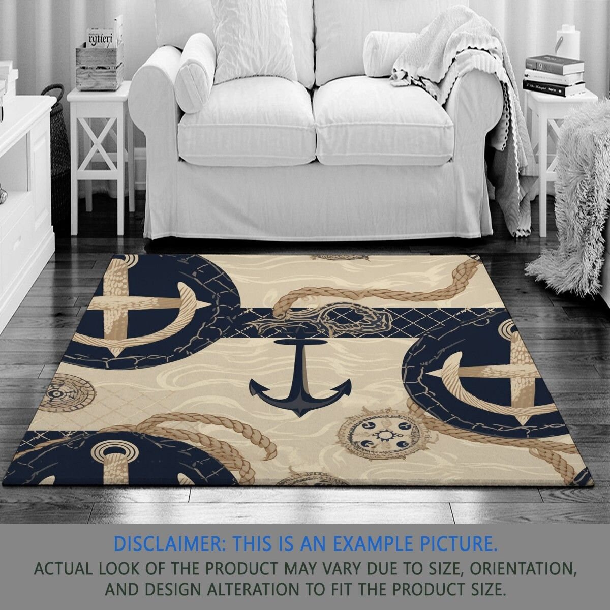 Nautical Rug, Anchor Rugs, Rope Area Rug, Sailboat Living Room Rugs, Beach House Home Decor