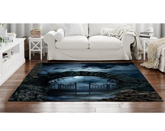 Halloween Rugs Gate With Skeletons Area Rug Grey Black And Blue Area Rugs Spooky Rug Haunted Rugs