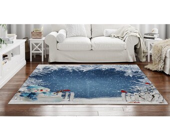 Area Rugs Living Room Floor Mat Carpet Winter Holidays Landscape Snowmen Animals 