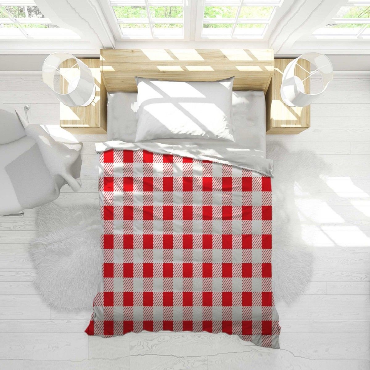 Red Gingham Duvet Cover Red And White Duvet Cover Gingham Etsy