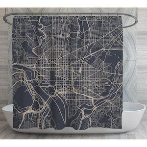 Rideaux de douche carte Washington DC impression carte rideau de douche Washington State Decor rideau de douche personnalisé carte de la ville impression décoration de salle de bain